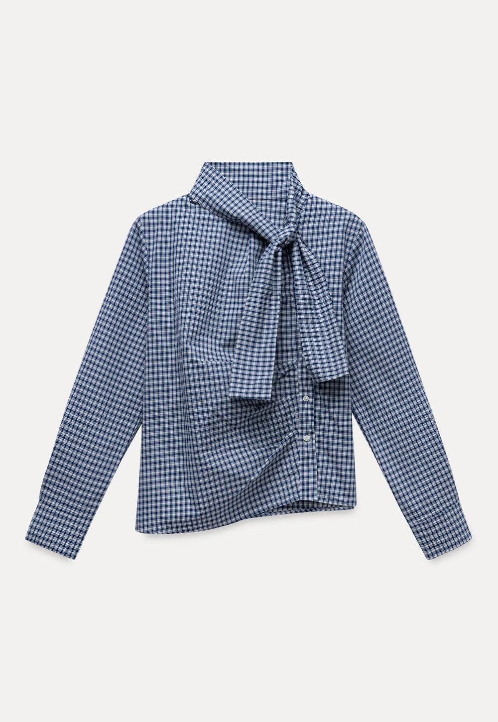 Womens Gingham Bow Tie Blouse Long Sleeve Shirt