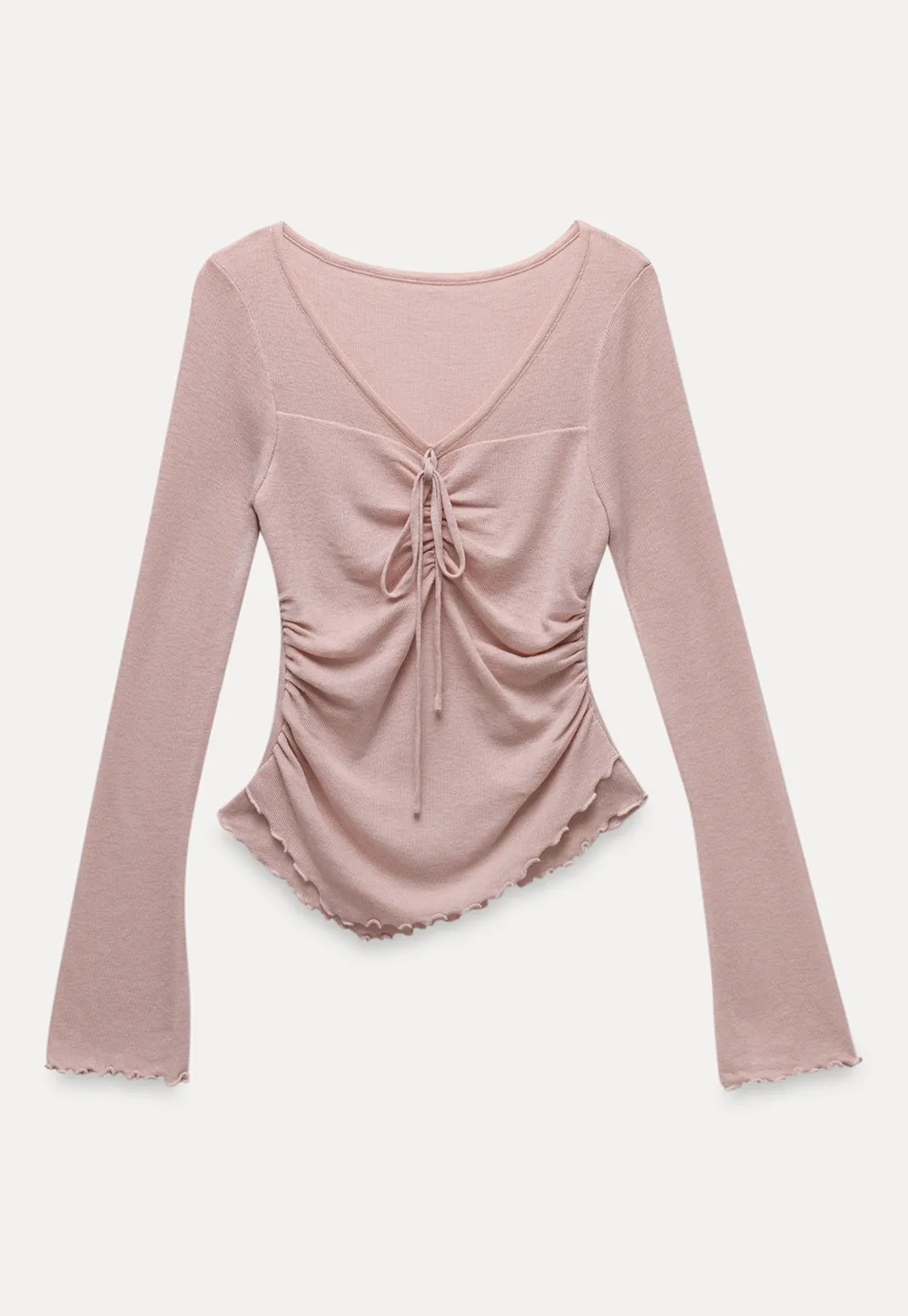 Ruched V Neck Long Sleeve Top