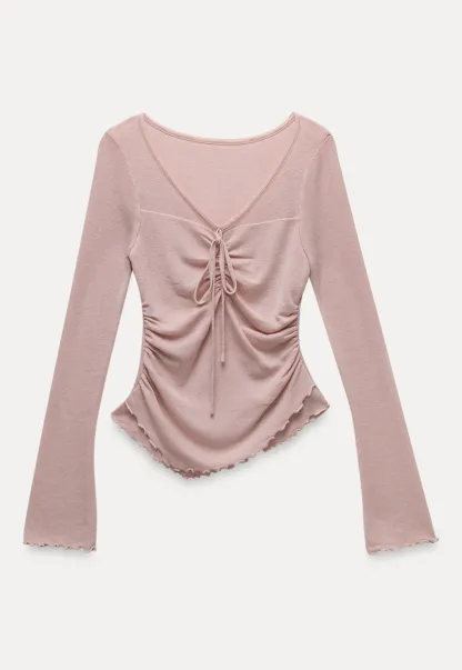 Ruched V Neck Long Sleeve Top