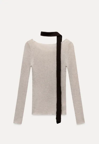 Womens Long Sleeve Knit Shirt with Tie Detail