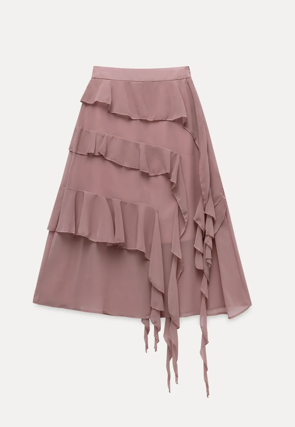 Womens Ruffle Layered Chiffon Midi Skirt