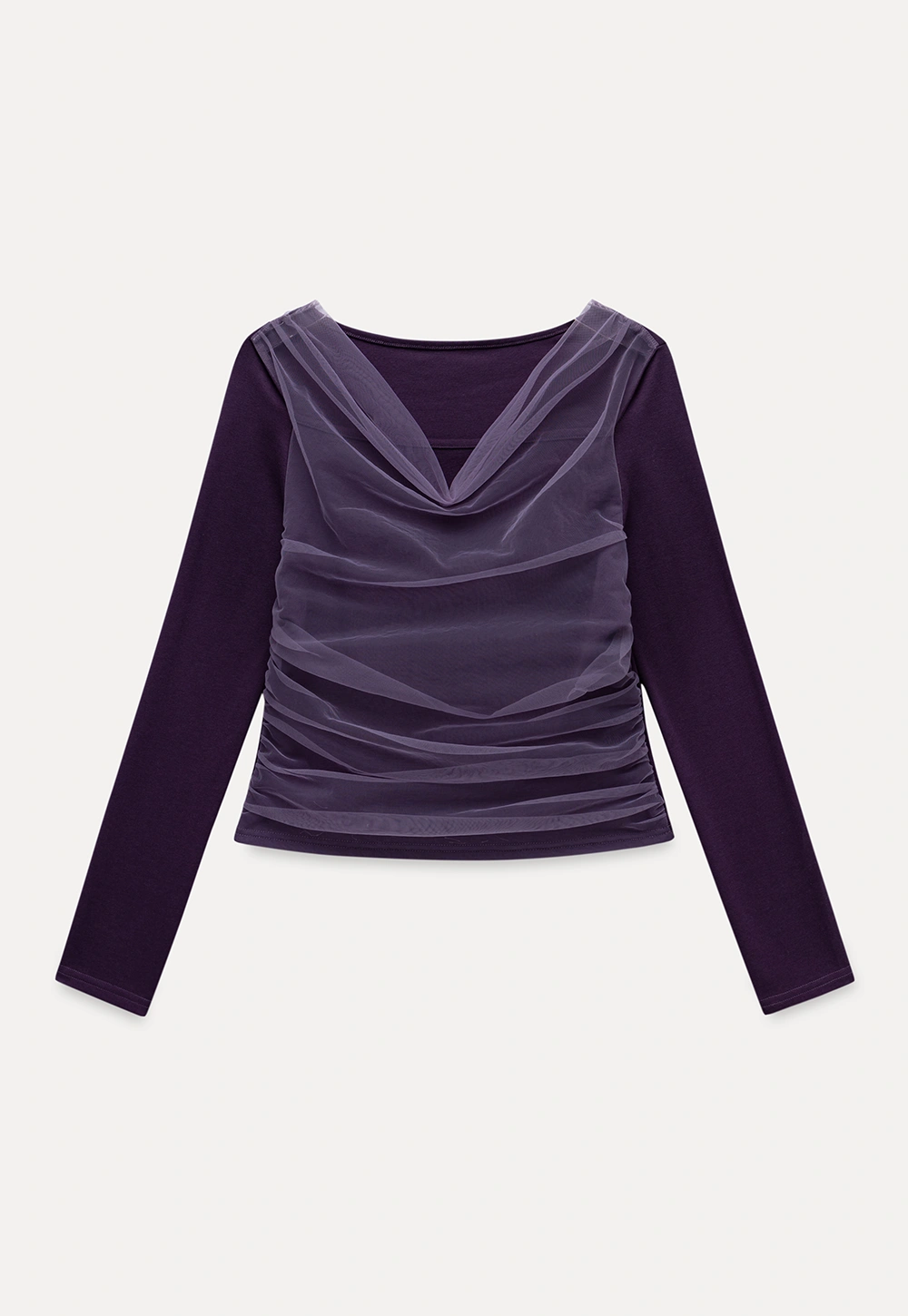 Women Mesh Patchwork Cowl Neck Top