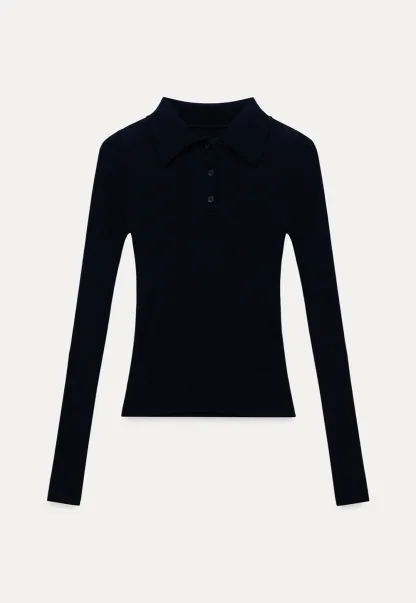 Ribbed Knit Collared Pullover Top