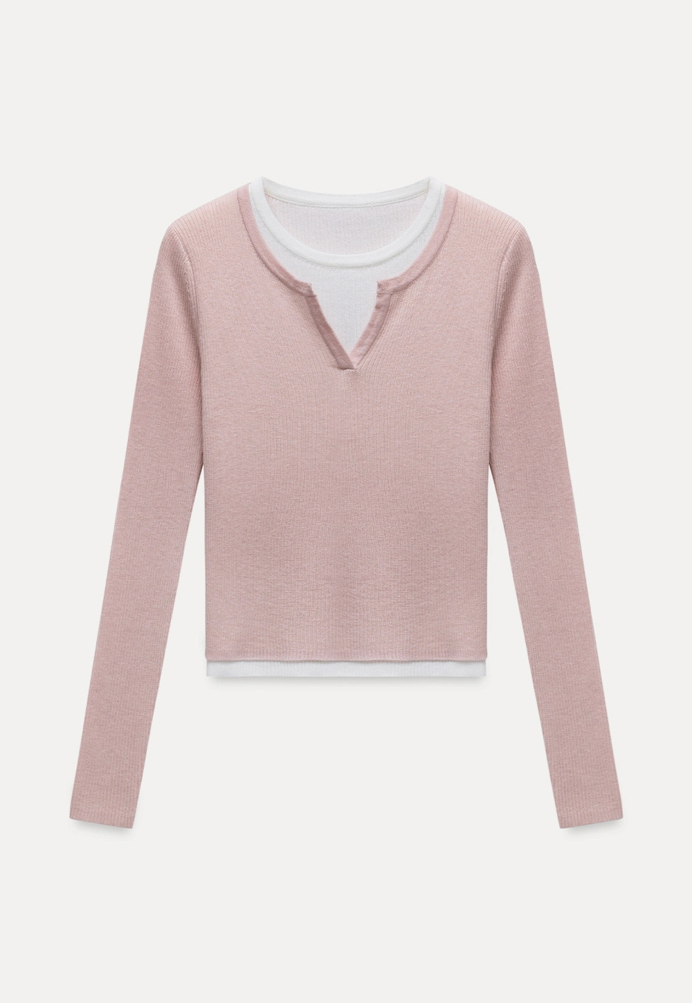 Contrast Layered Knit Long Sleeve Top