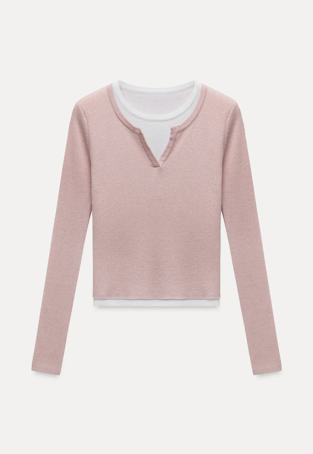 Contrast Layered Knit Long Sleeve Top