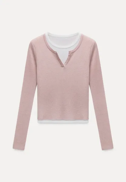 Contrast Layered Knit Long Sleeve Top