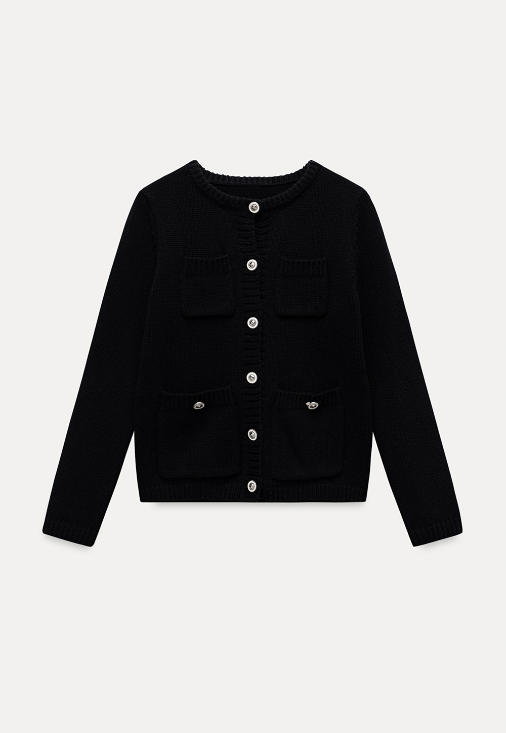 Crew Neck Knit Cardigan with Pockets