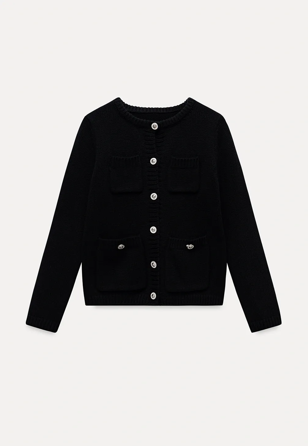 Crew Neck Knit Cardigan with Pockets