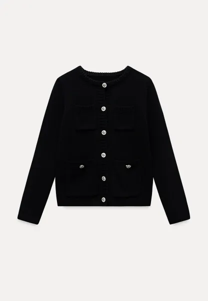 Crew Neck Knit Cardigan with Pockets