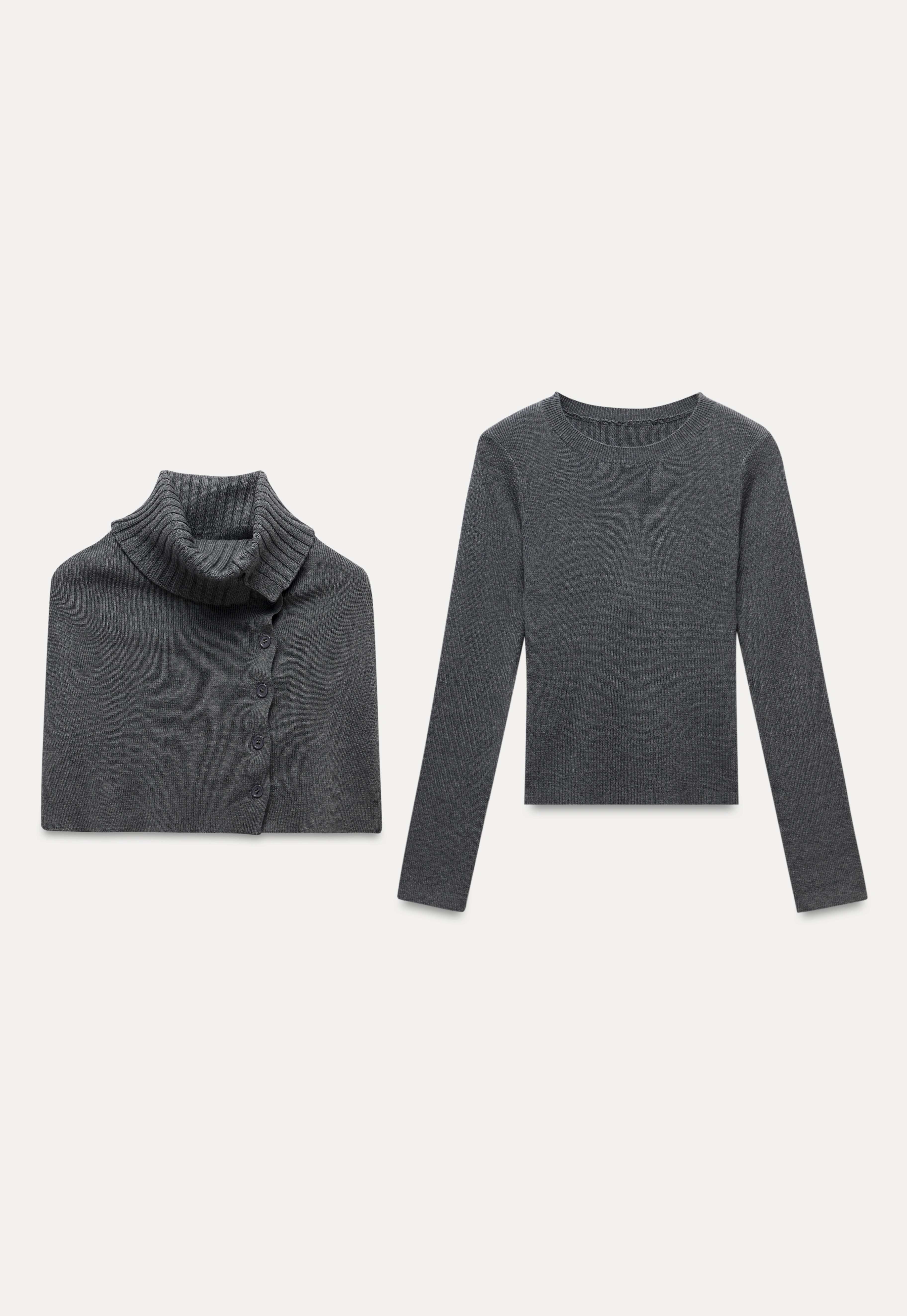 Long Sleeve Knit Top with Button Collar