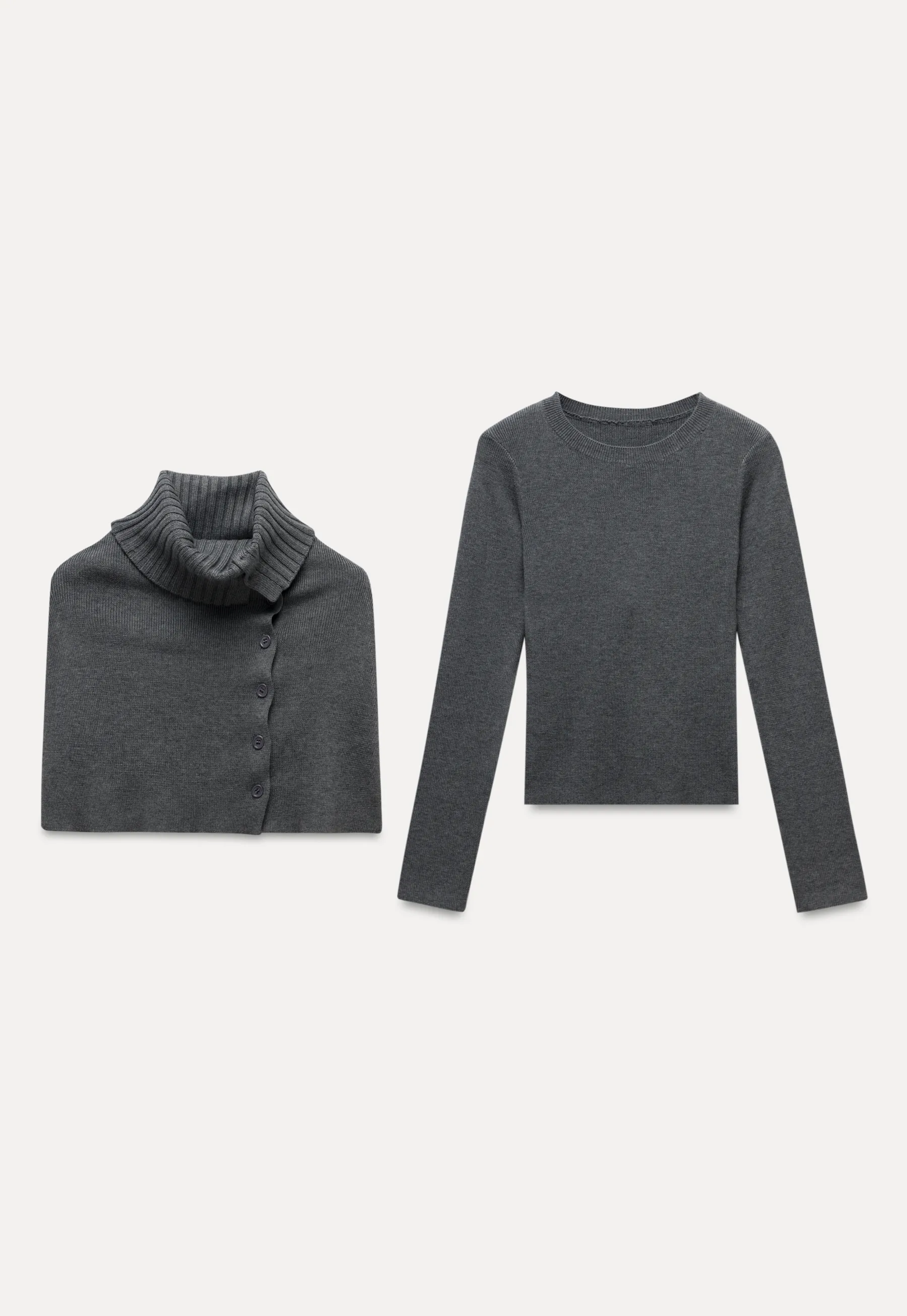 Long Sleeve Knit Top with Button Collar