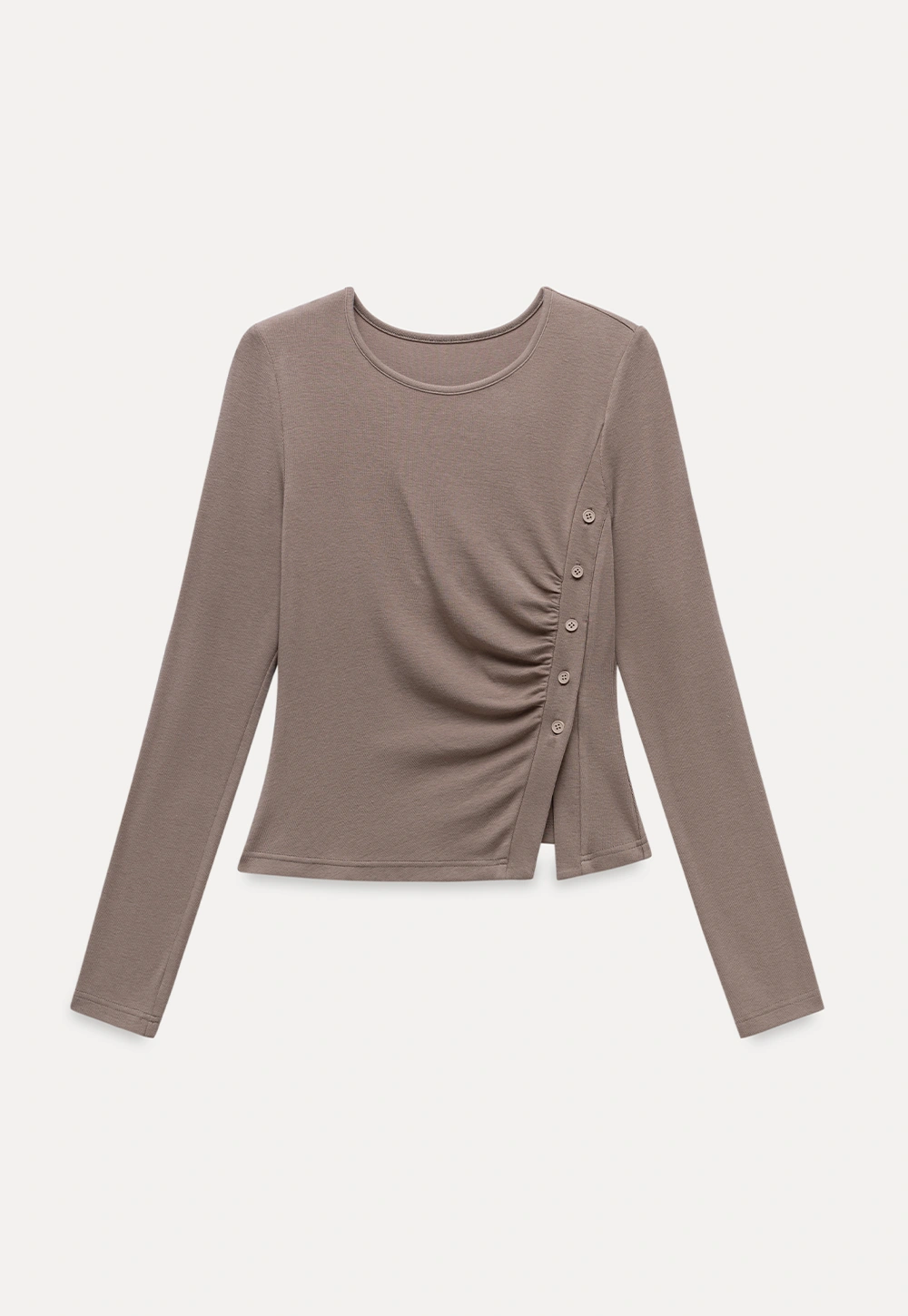 Crew Neck Long Sleeve Button Accent Top