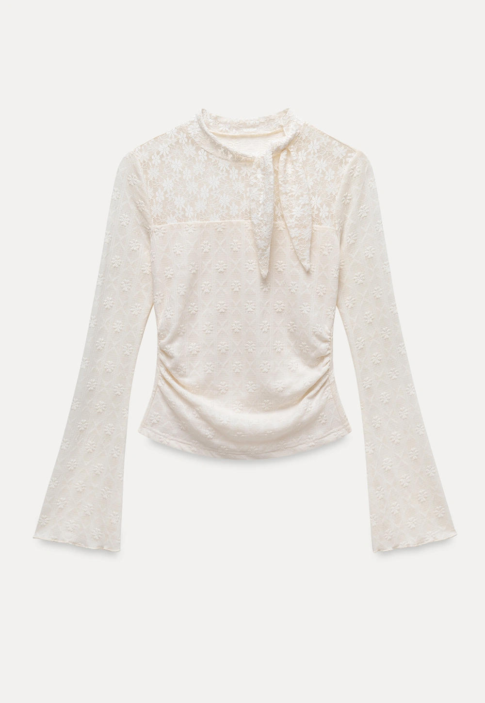 Lace Tie Neck Long Sleeve Blouse