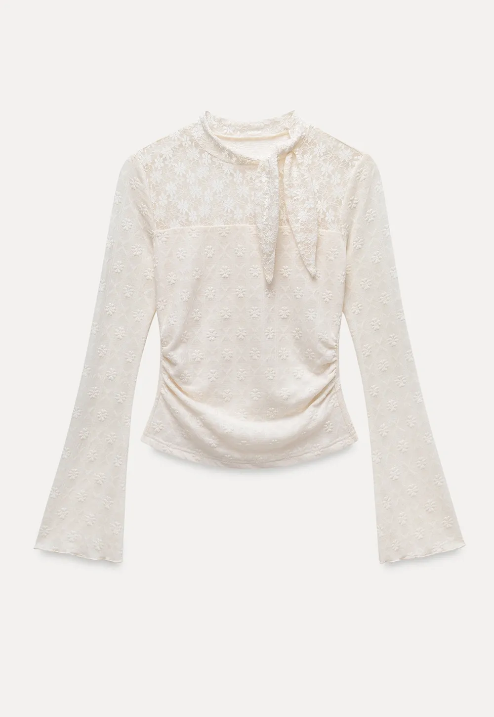 Lace Tie Neck Long Sleeve Blouse