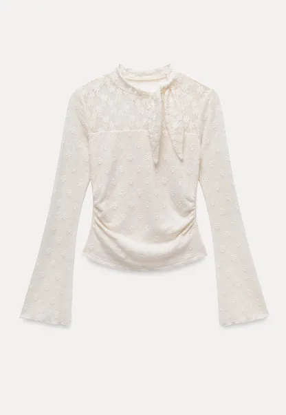 Lace Tie Neck Long Sleeve Blouse