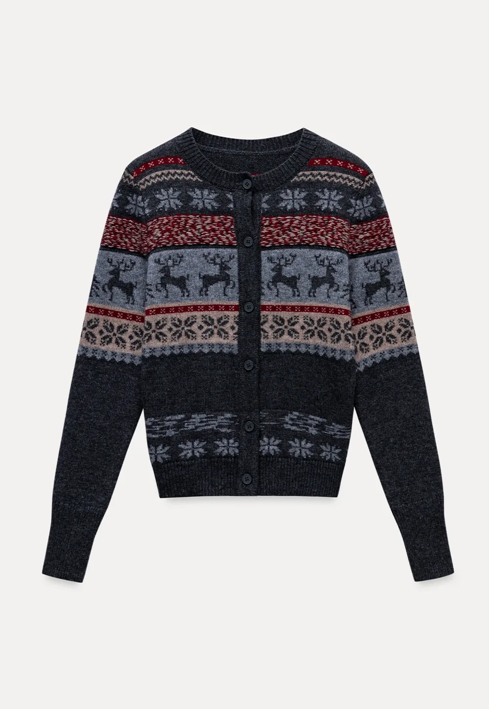 Reindeer Snowflake Pattern Knit Cardigan