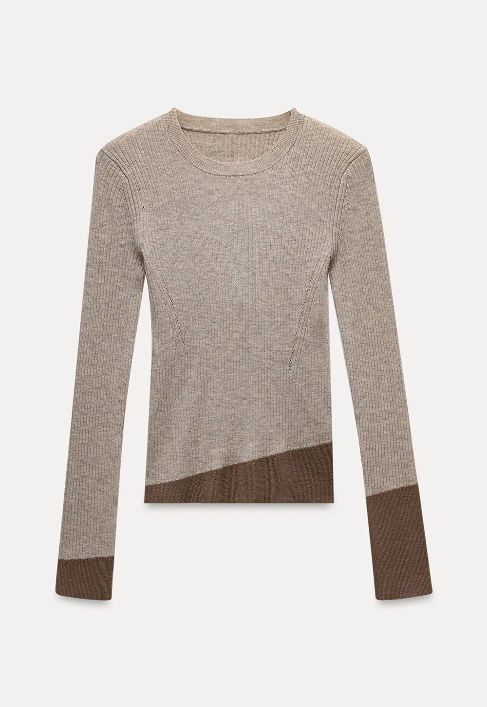 Womens Colorblock Ribbed Knit Long Sleeve Top