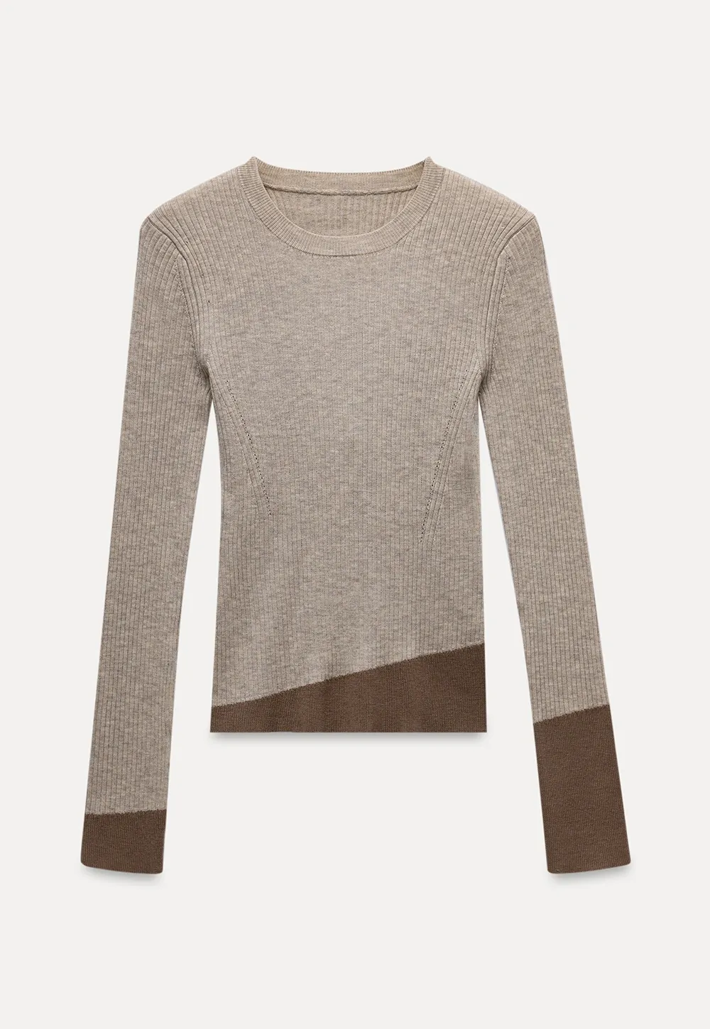 Womens Colorblock Ribbed Knit Long Sleeve Top