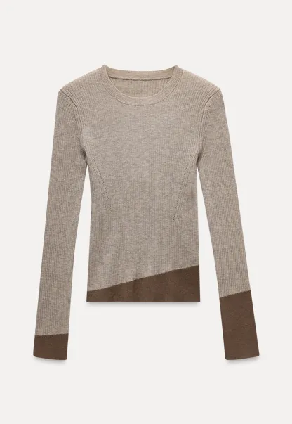 Womens Colorblock Ribbed Knit Long Sleeve Top