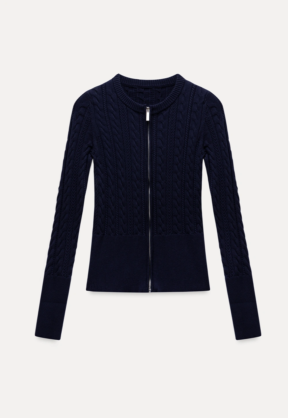 Casual Long Sleeve Cable Knit Top with Zipper