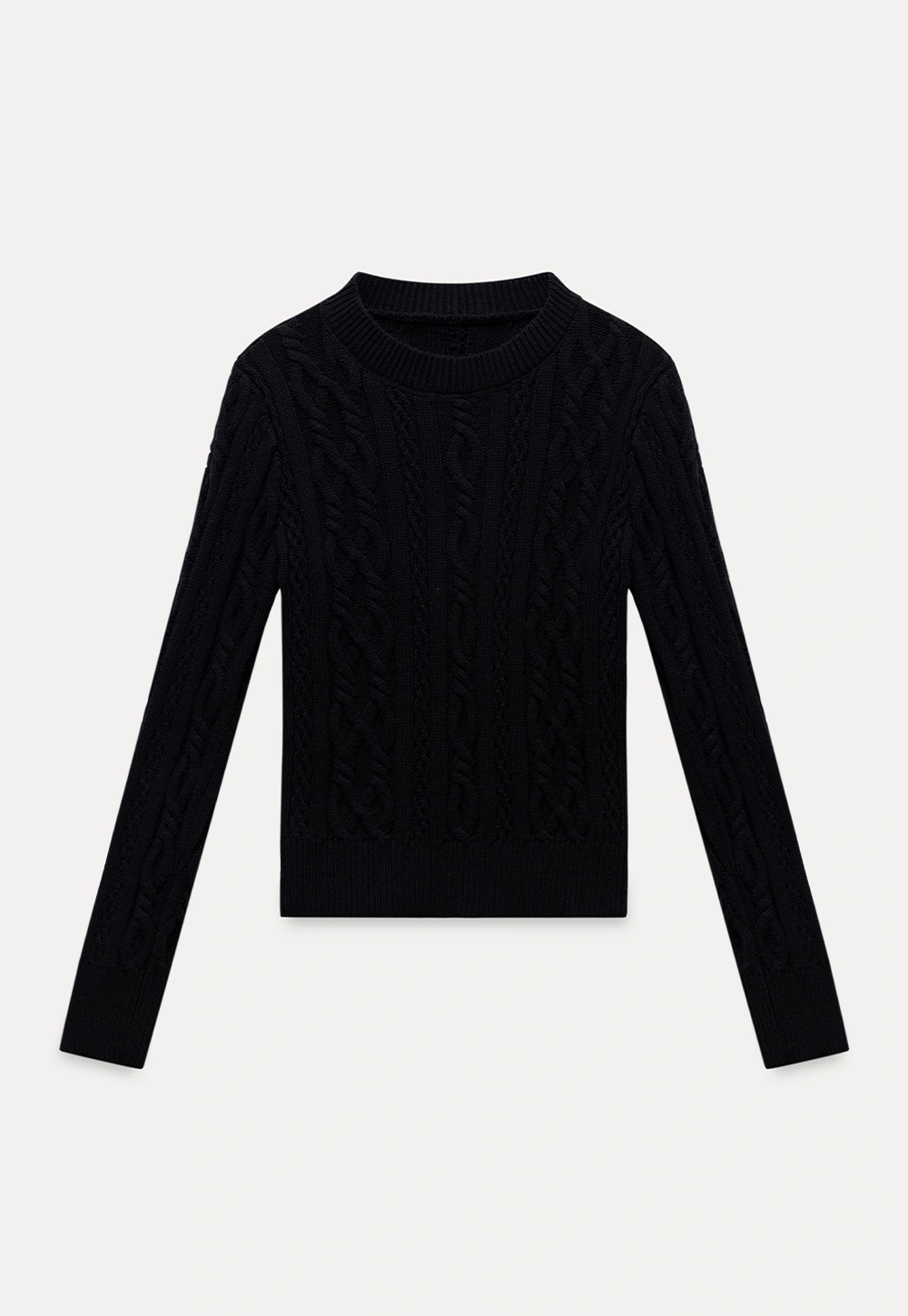 Classic Round Neck Cable Knit Slim Sweater