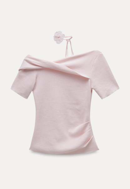 Women's Off-Shoulder Top with Flower Strap