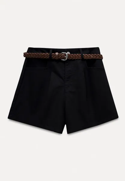 High Waist Shorts with Woven Belt