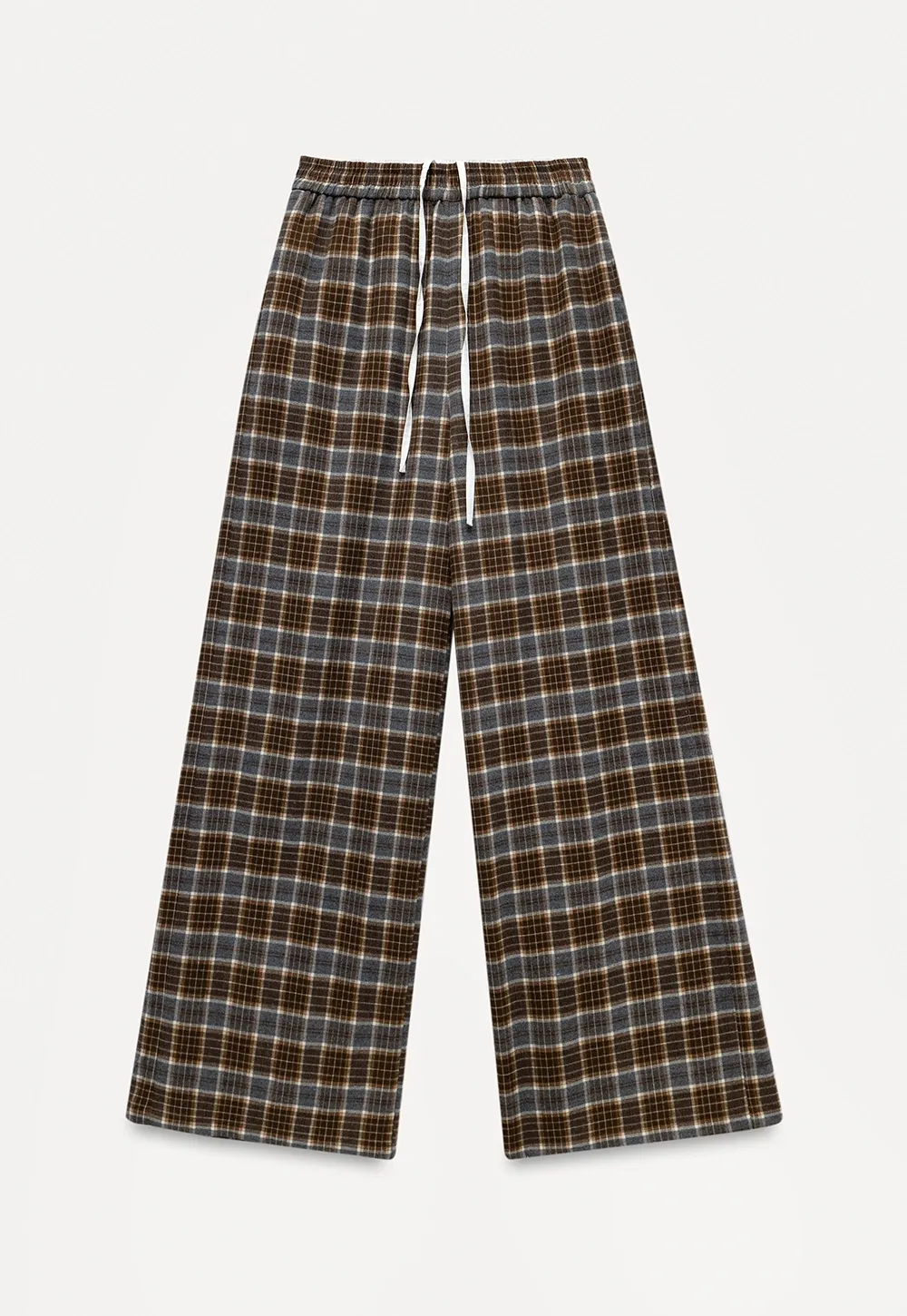 Womens Plaid Wide Leg Drawstring Pants