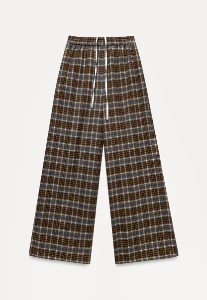 Womens Plaid Wide Leg Drawstring Pants