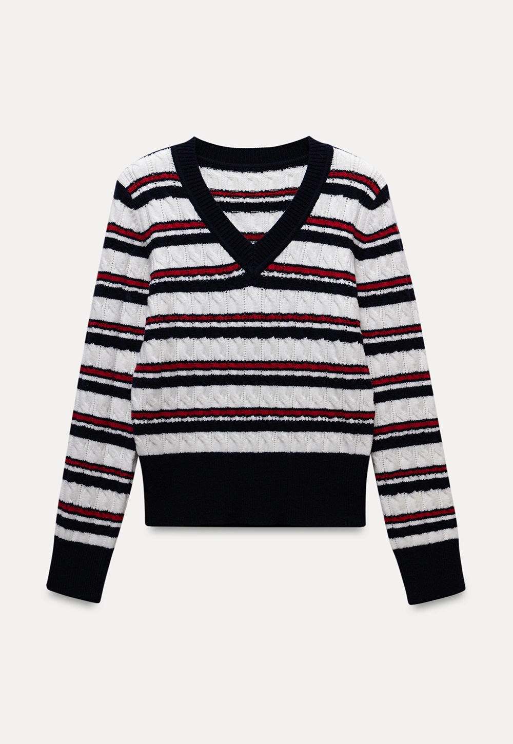 Women’s V-Neck Striped Knit Sweater