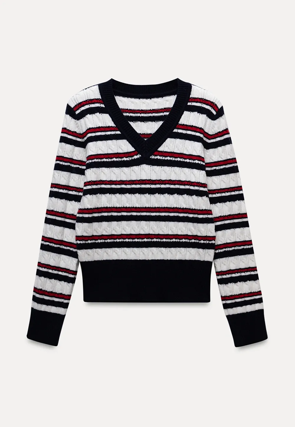 Women’s V-Neck Striped Knit Sweater