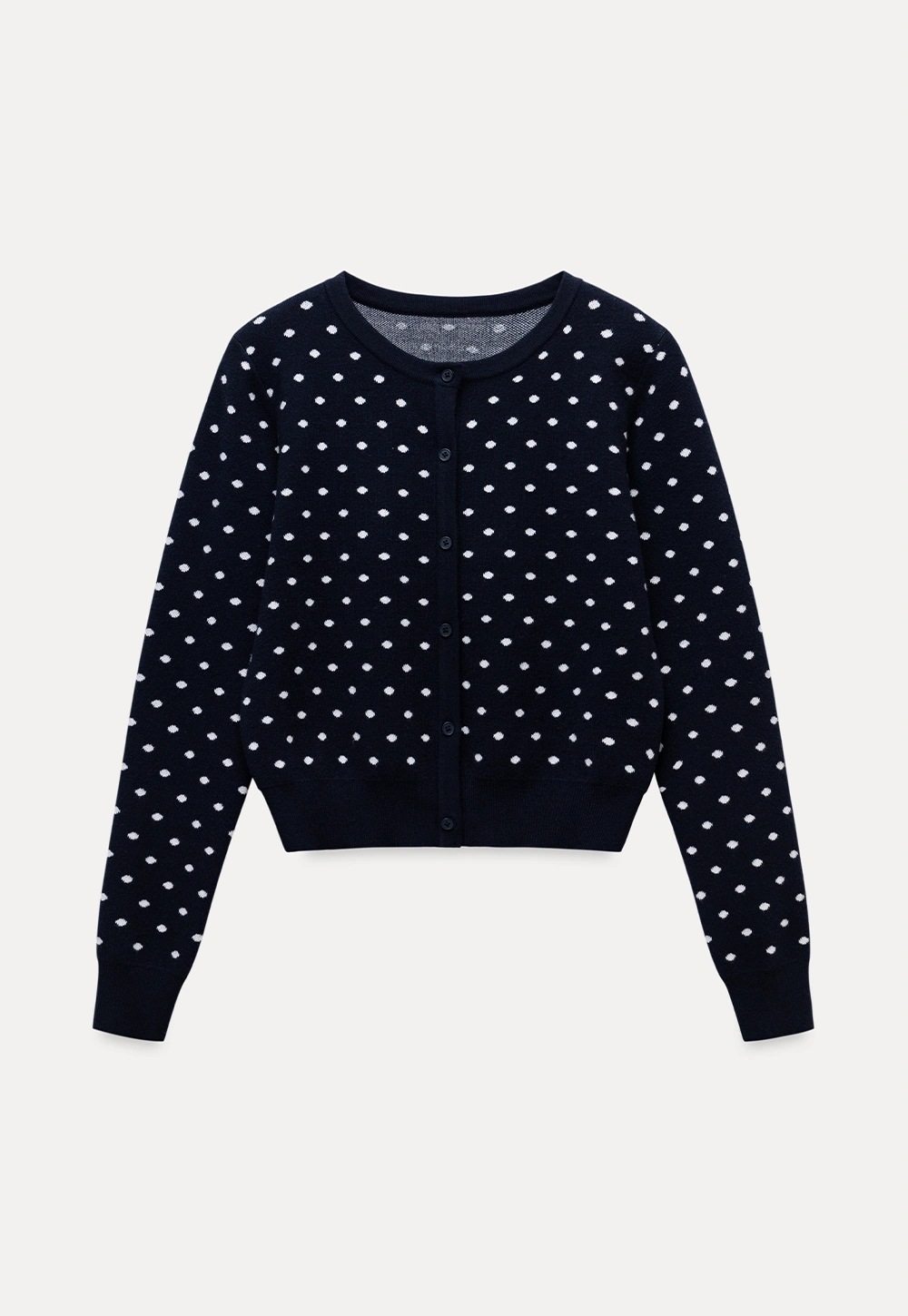 Vintage-Inspired Polka Dot Knit Cardigan