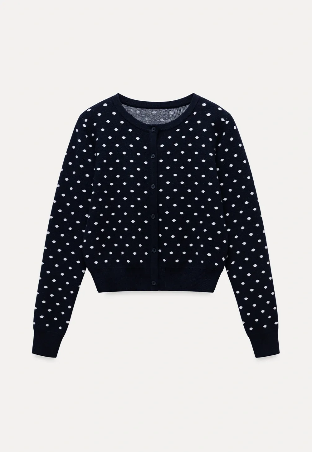 Vintage-Inspired Polka Dot Knit Cardigan