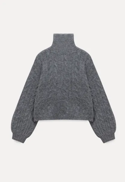 Womens High Neck Cable Knit Sweater