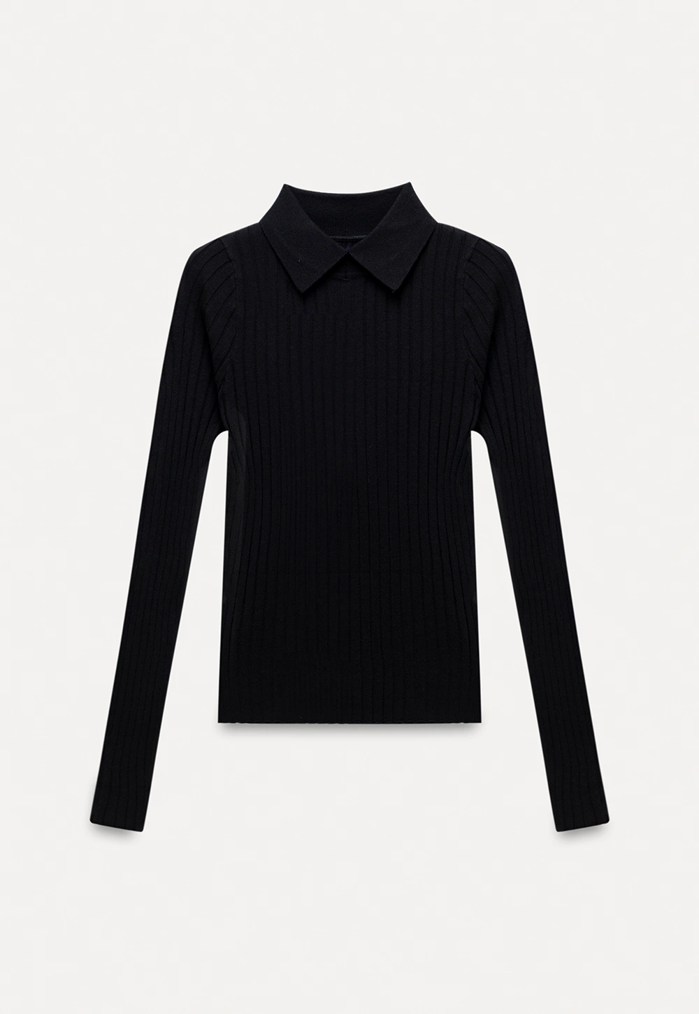 Women Classic Ribbed Knit Polo Long Sleeve