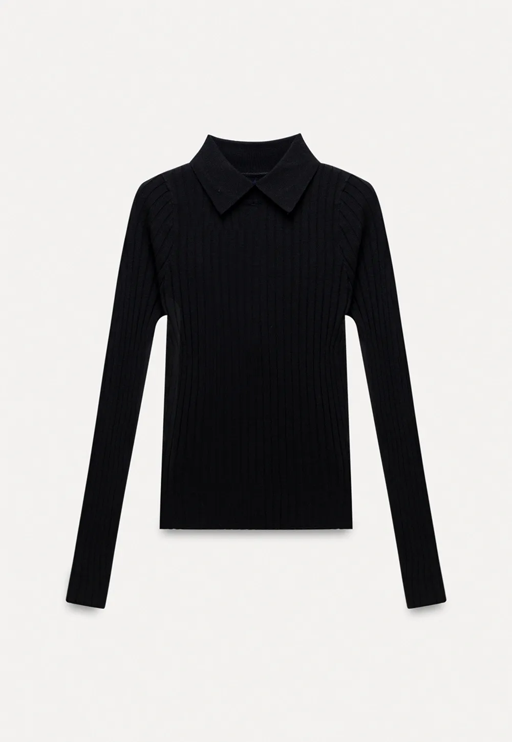 Women Classic Ribbed Knit Polo Long Sleeve