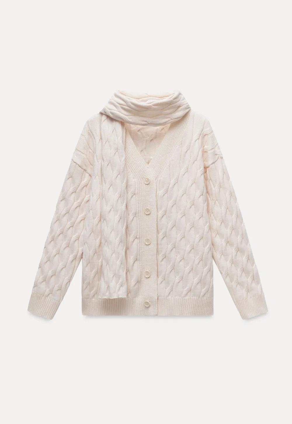 Womens Cable Knit Cardigan Sweater with Matching Scarf