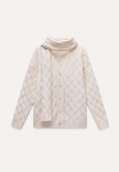 Womens Cable Knit Cardigan Sweater with Matching Scarf