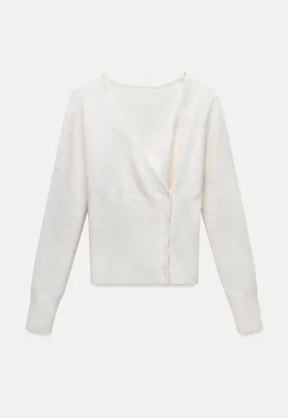 Womens White V-Neck Cardigan