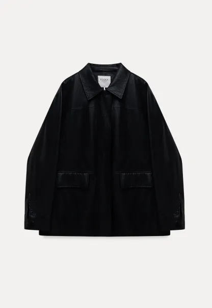 Womens Black Faux Leather Jacke