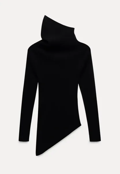 Asymmetric Turtleneck Knit Top