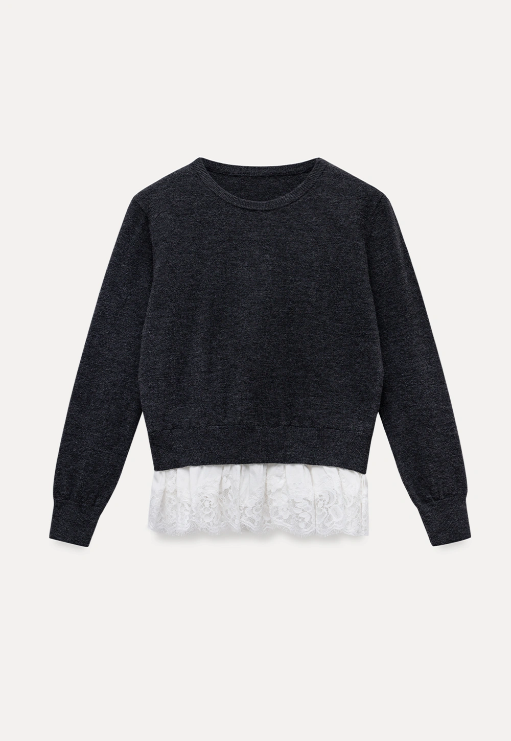 Womens Knit Sweater with Lace Hem