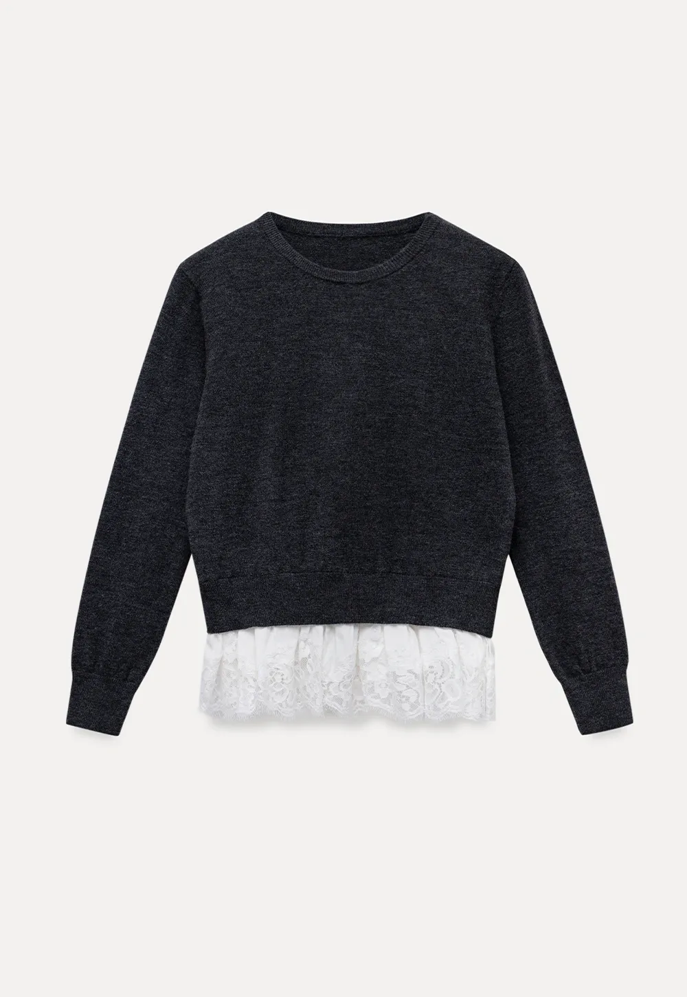 Womens Knit Sweater with Lace Hem