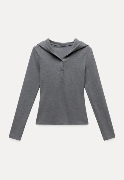 Long Sleeve Hoodie Top with Button Front
