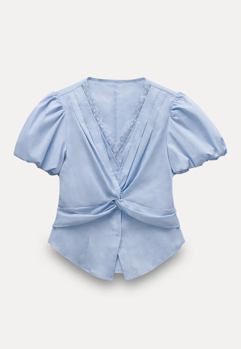 Lace V-Neck Puff Sleeve Top