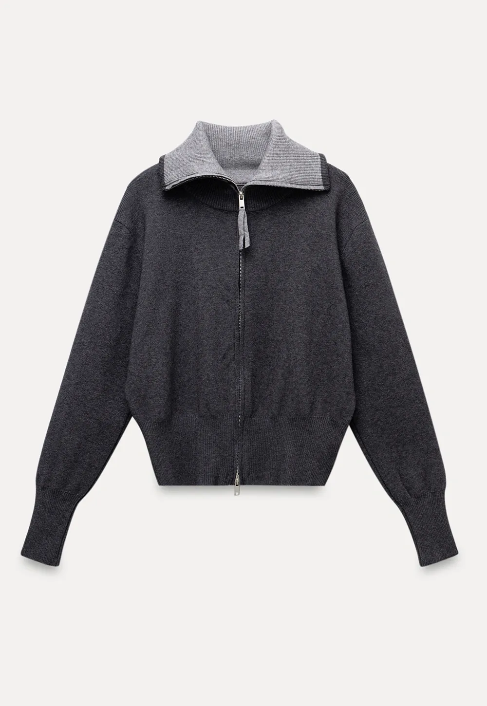 Women’s Zip-Up Knit Cardigan with High Collar