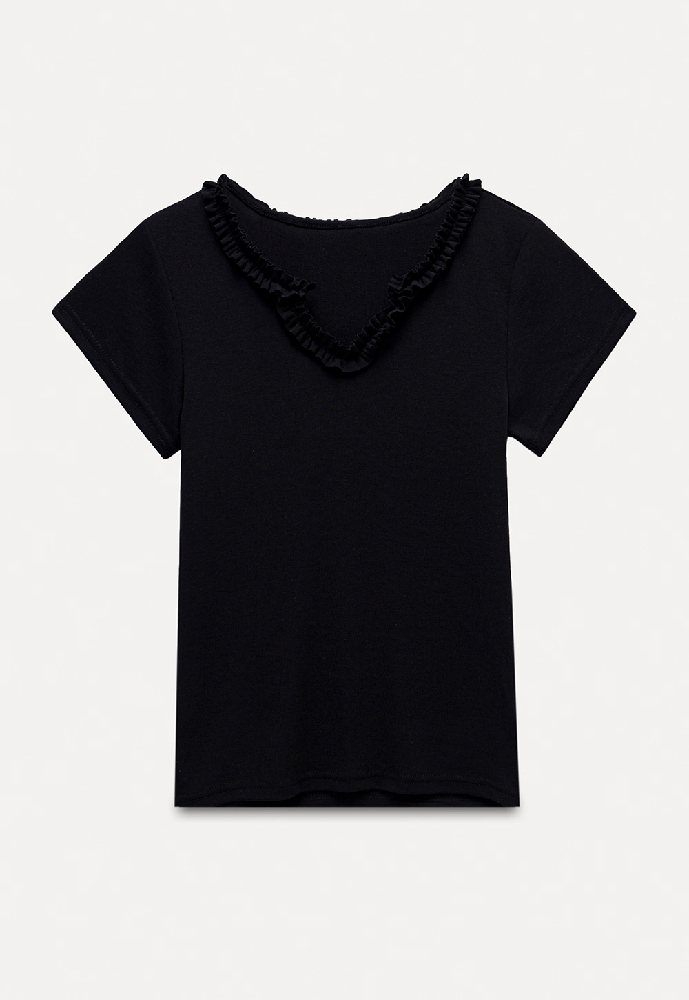 V-Ruffle Trim Fitted Top