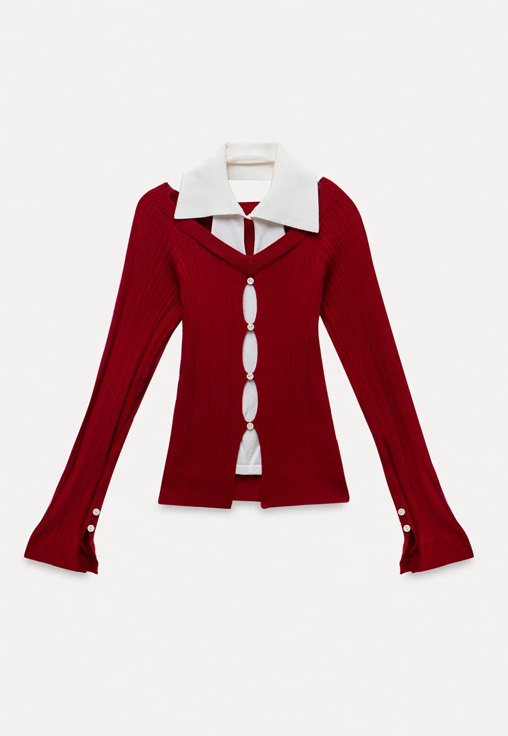 Womens Contrast Collar Cutout Knit Cardigan