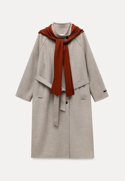 Wool Blend Belted Coat with Scarf Detail