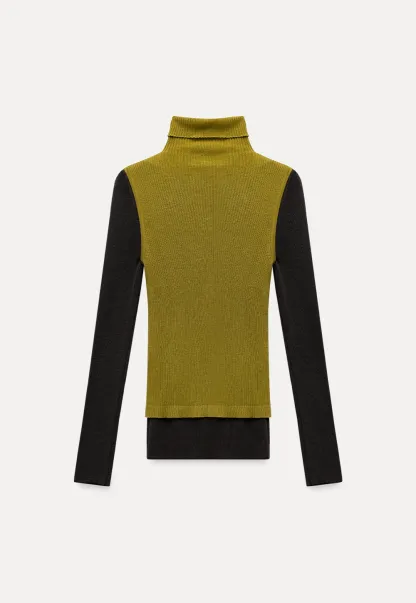 Womens Color Block Turtleneck Knit Top